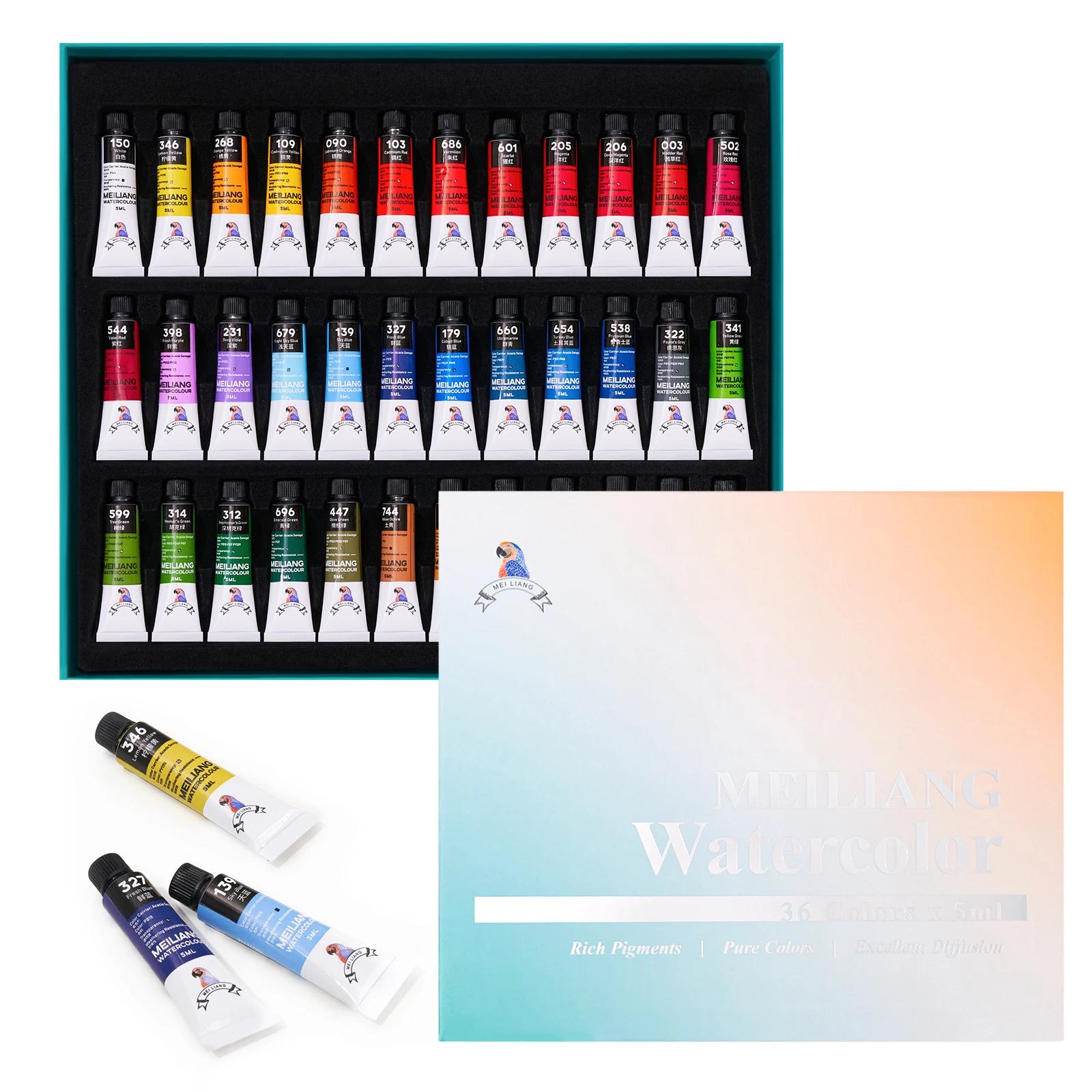 MeiLiang 수채화 페인트 세트, 플로즈 튜브, 아티스트 및 초보자를 위한 수채화 튜브 아트 용품, 36 가지 생생한 색상, 5ml / 0.17